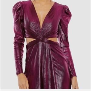 IEENA for Mac Duggal SZ 6  Long Sleeve FUCHSIA Metallic Formal Evening Dress